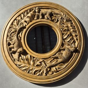 12" Rare Vintage Bohemian Round Mirror With Monkeys And Leaves By Kirch